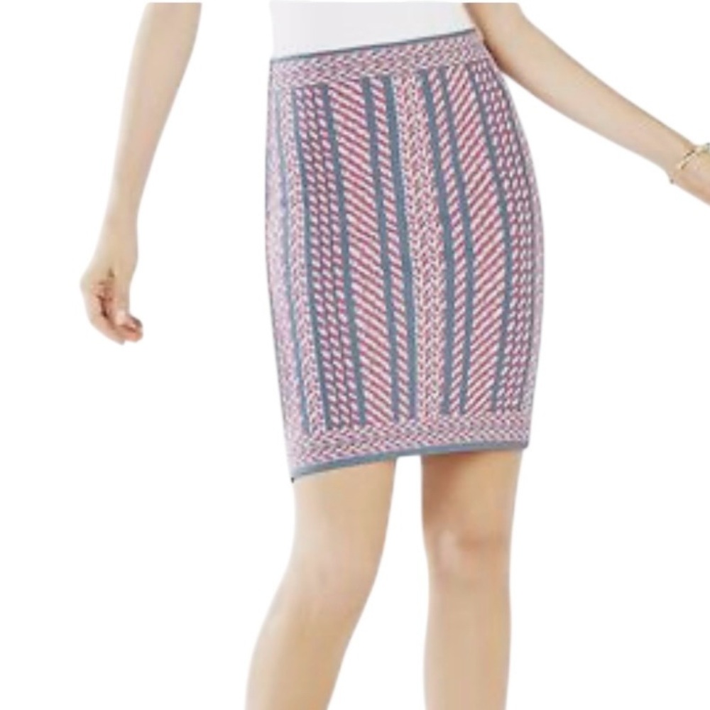BCBGMAXAZRIA Pavel Knit Jacquard Pink & Gray Geometric Pencil Skirt Size S
